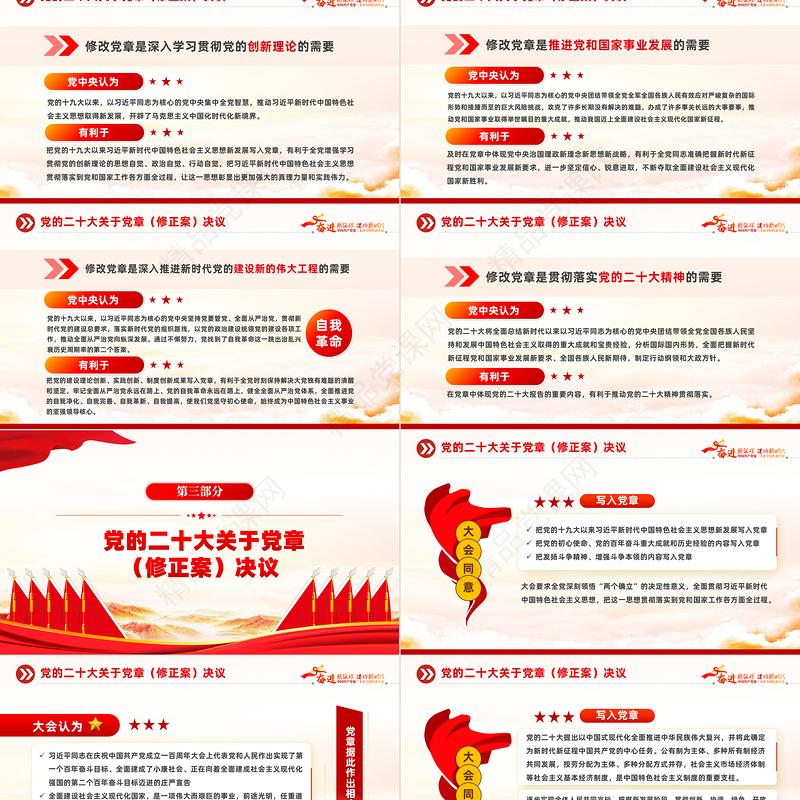 二十大党章的30个重要修改PPT党政风优质党政风学习宣传贯彻党的二十大精神专题党课课件模板