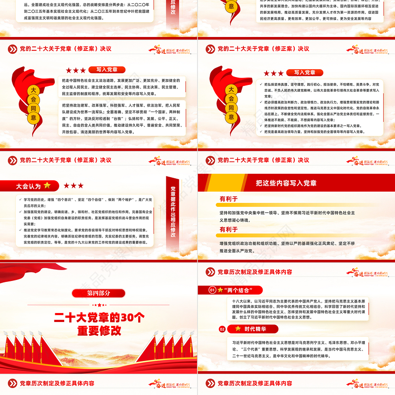 二十大党章的30个重要修改PPT党政风优质党政风学习宣传贯彻党的二十大精神专题党课课件模板