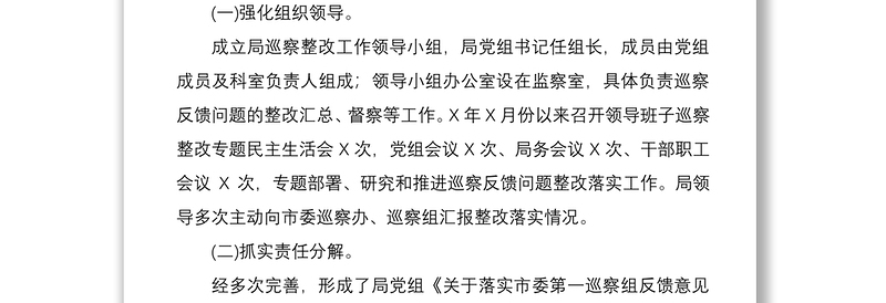 关于巡察反馈问题整改落实情况报告