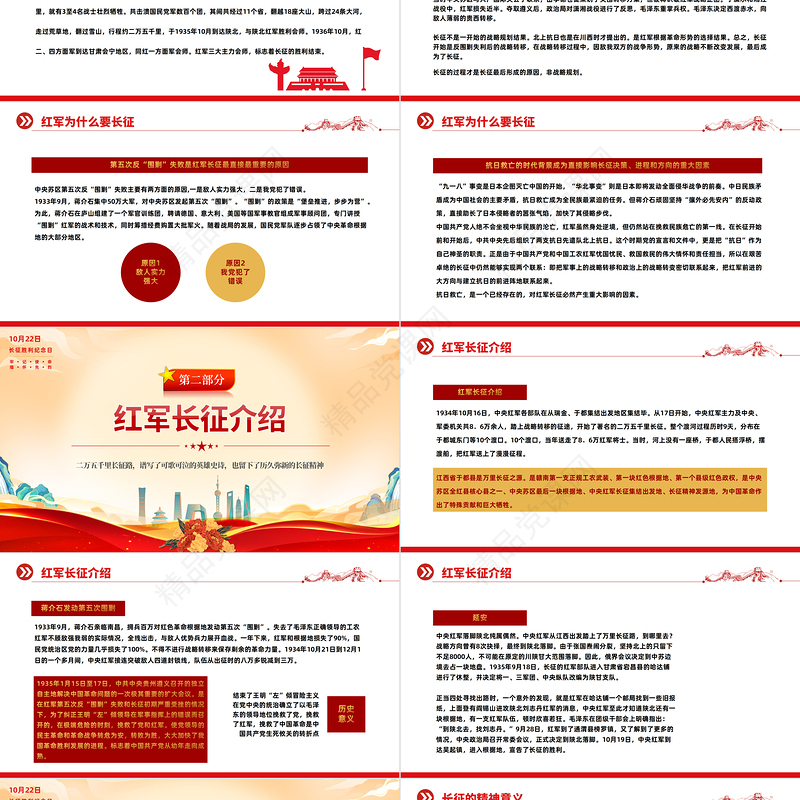 长征精神永不朽PPT党政风优质风纪念长征胜利86周年专题党课党建课件模板