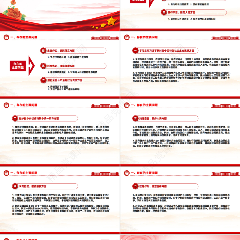 红色简洁民主生活会个人检视剖析材料PPT模板课件