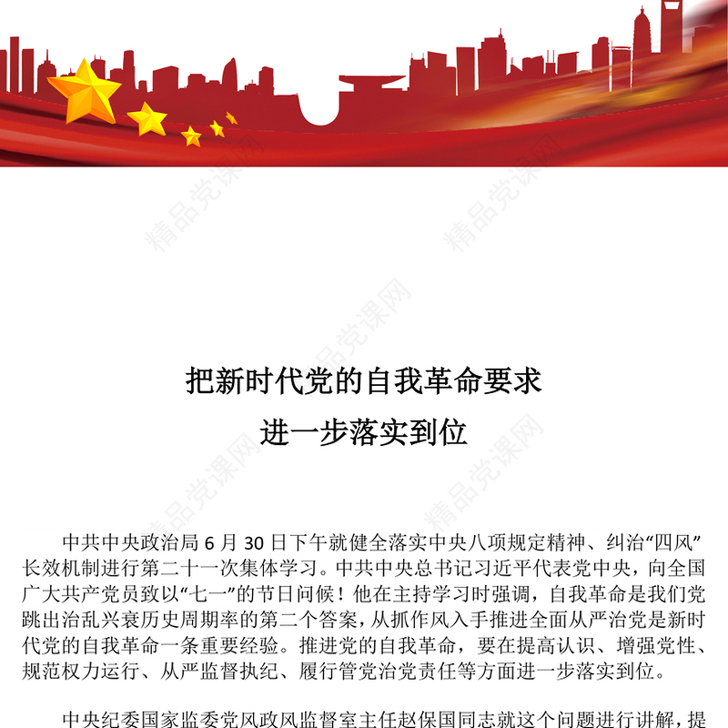 红色精美把新时代党的自我革命要求进一步落实到位PPT党课(讲稿)