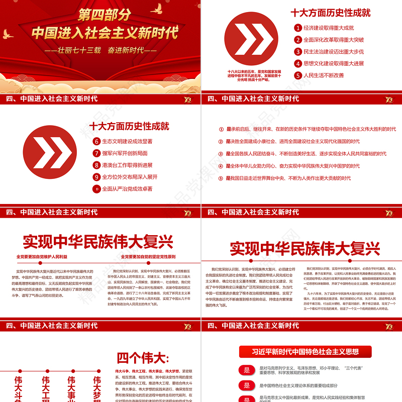 壮丽73载奋进新时代PPT党政风喜庆新中国成立73周年喜迎国庆七十三周年党课课件