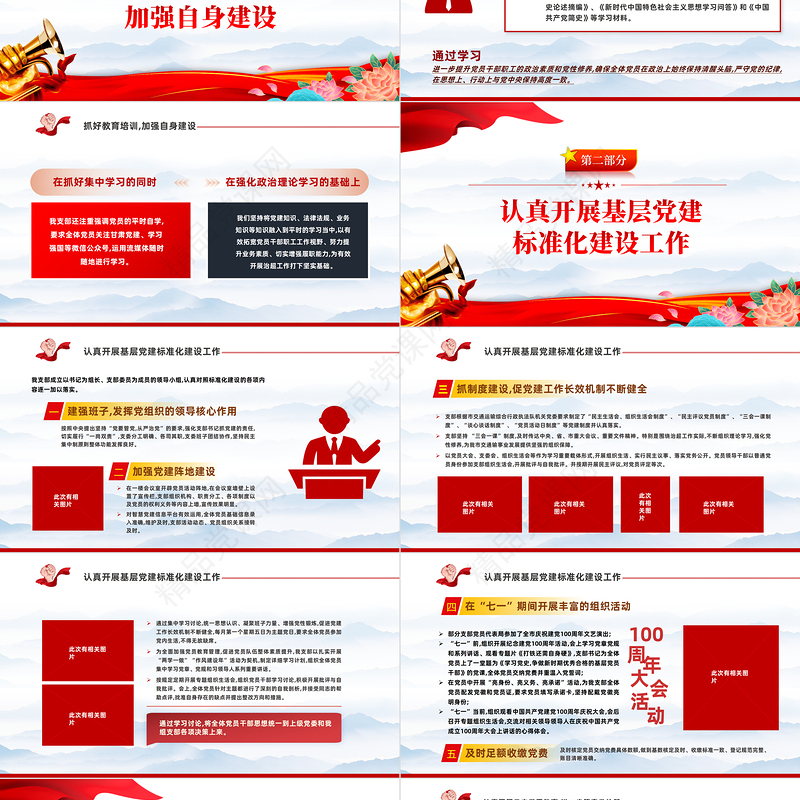 党支部工作总结及2023年党建工作计划PPT党政风党支部教育专题党课授课课件模板