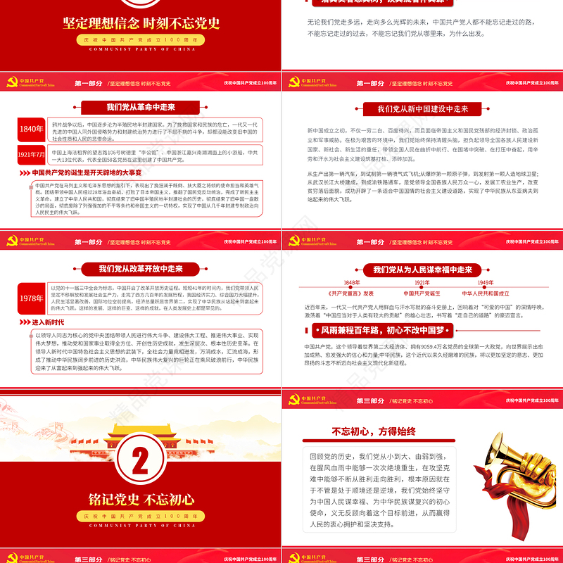铭记党史不忘初心PPT党政风七一建党节热烈庆祝中国共产党成立101周年专题党课课件模板