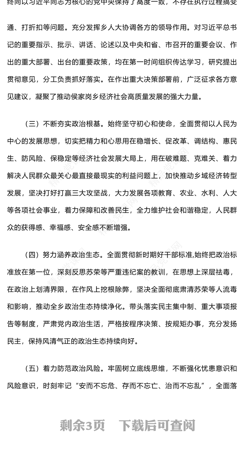党委班子政治素质自査报告模板