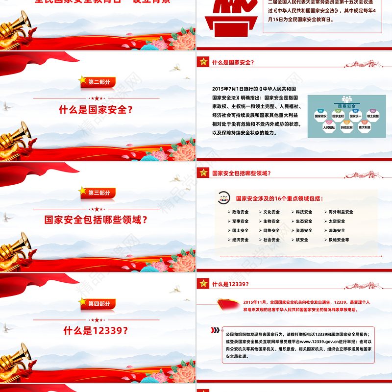 大气精美全民国家安全教育日十周年PPT增强安全意识维护国家安全学习课件