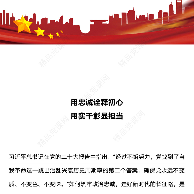 简洁大气用忠诚诠释初心用实干彰显担当PPT党员思想教育党课课件(讲稿)