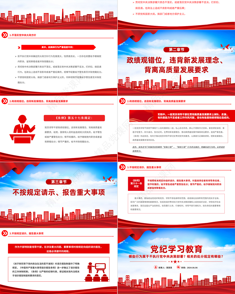 党纪学习教育PPT红色精美哪些行为属于不执行党中央决策部署与相关的处分规定有哪些PPT下载