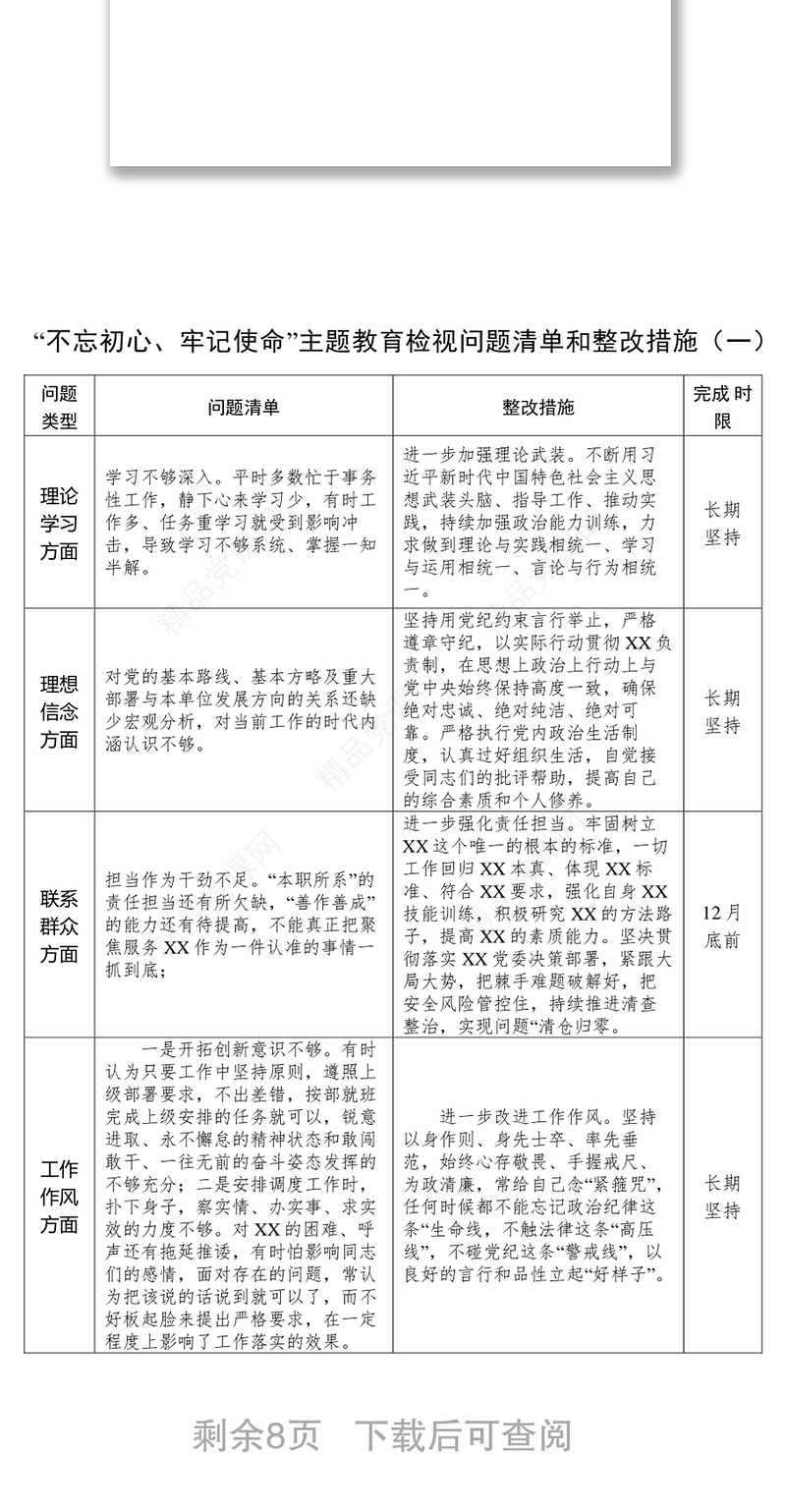 不忘初心牢记使命主题教育检视问题清单和整改措施6篇