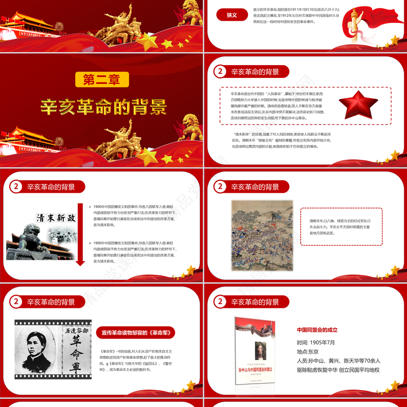 原创红色大气辛亥革命纪念日学习辛亥革命历史说课ppt模板-版权可商用