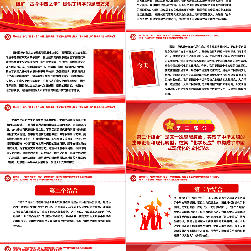 2023“第二个结合”助力建设中华民族现代文明ppt红色经典深入领会习近平文化思想的核心要义党员专题党课教育课件