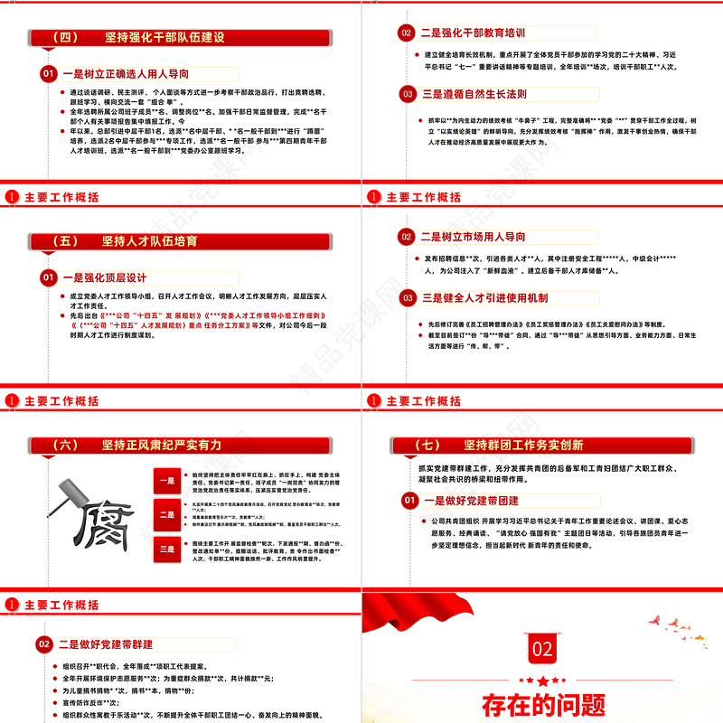 2023国有企业基层党建工作总结暨工作计划PPT精品风党员干部学习教育专题党课课件模板
