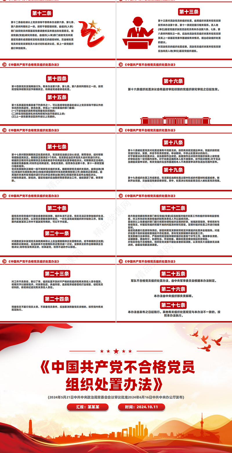 精美创意2024《中国共产党不合格党员组织处置办法》PPT党课
