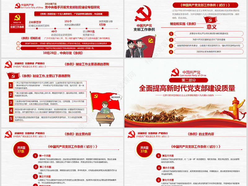原创2018党支部工作条例党建PPT模板-版权可商用