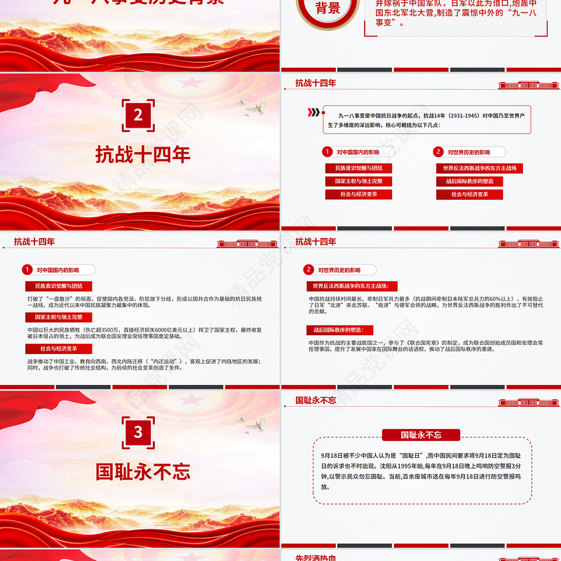 党政风中小学纪念918爱国主义教育班会PPT九一八勿忘国耻课件