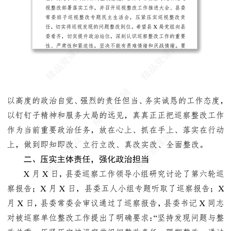 领导在巡察意见反馈会上的讲话(县级局)