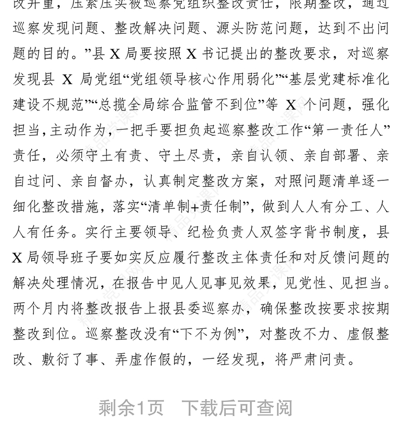 领导在巡察意见反馈会上的讲话(县级局)