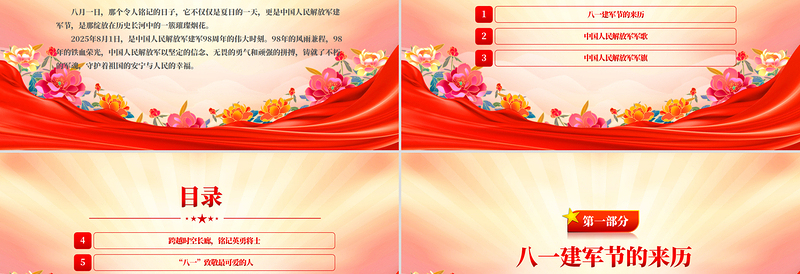 八一建军节PPT红色大气热烈庆祝中国人民解放军建军98周年党课课件