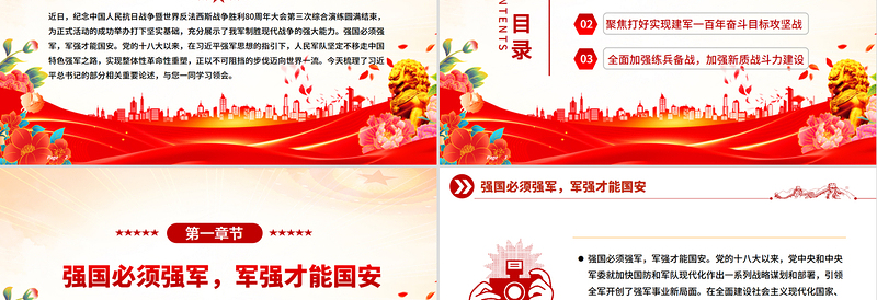 简洁风人民军队是党和国家的钢铁长城PPT总书记的部分相关重要论述课件