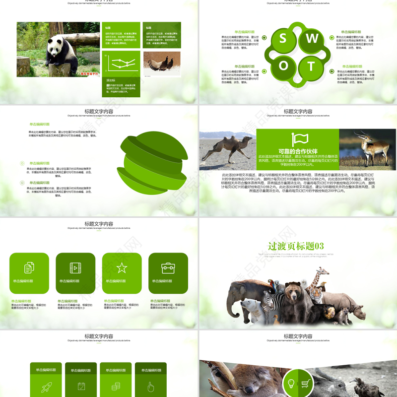 动物世界保护野生动物ppt动态模板