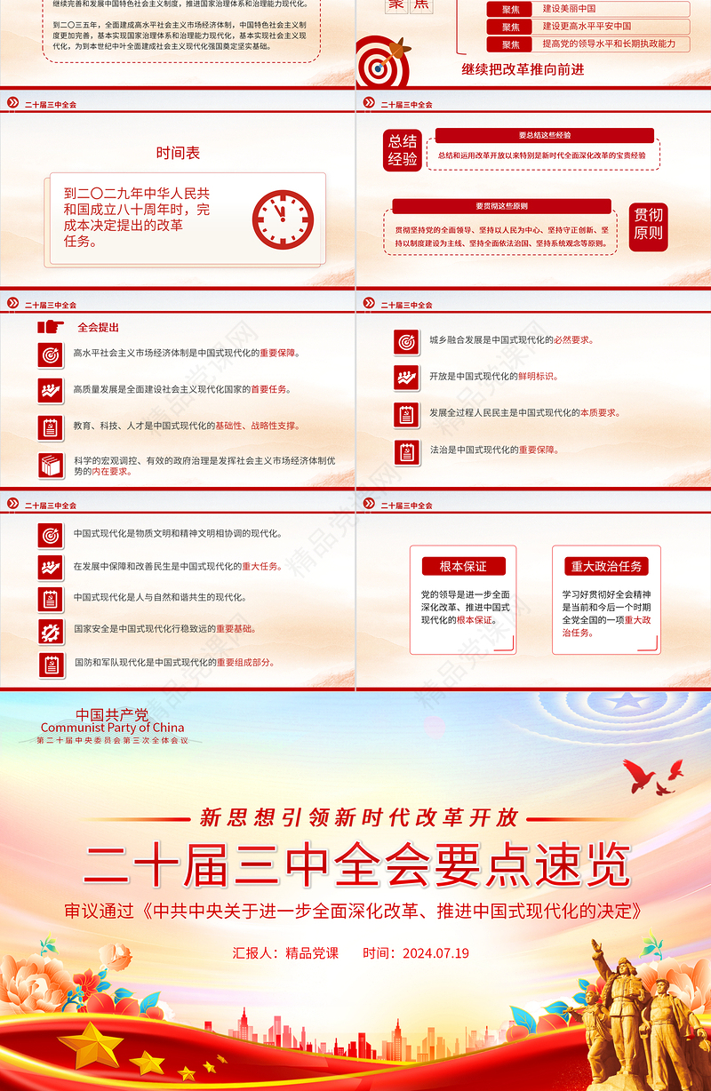 二十届三中全会要点速览PPT华美大气深入学习党的三中全会精神党课课件