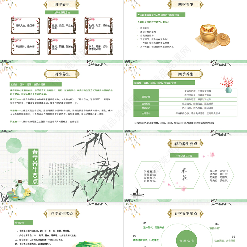 春季养生PPT中国水墨风春节养生知识讲座课件模板