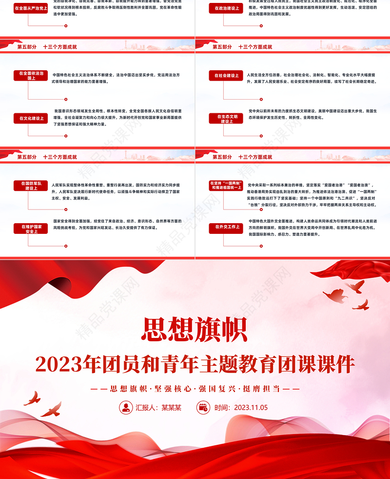 4+1思想旗帜团课PPT优质党政风2023团员和青年主题教育课件