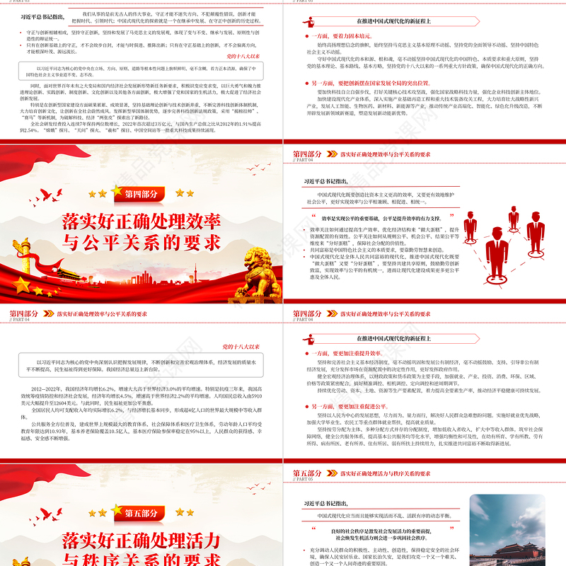 2024六方面重大关系PPT红色党建风深刻把握六方面重大关系的实践要求以高质量发展推动中国式现代化专题党课