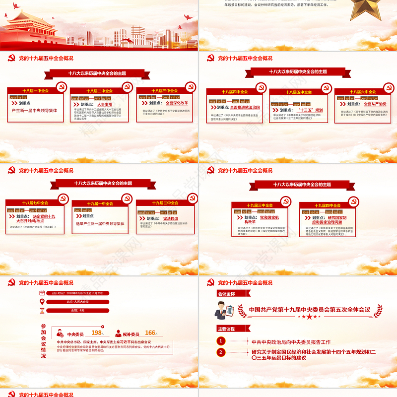 简约党建风中国共产党第十九届五中全会公报学习解读PPT