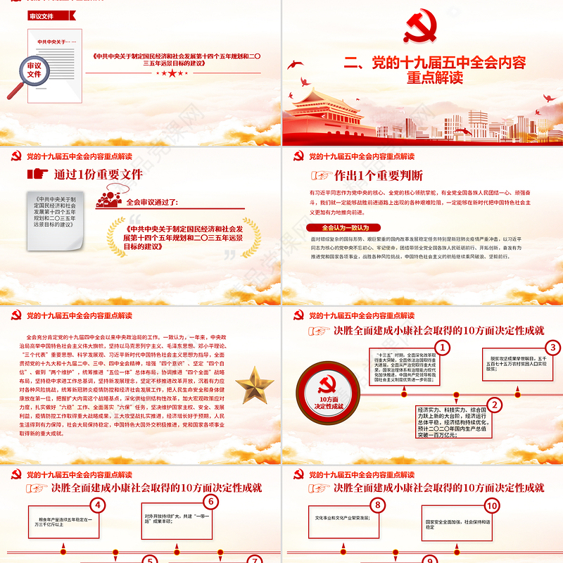 简约党建风中国共产党第十九届五中全会公报学习解读PPT