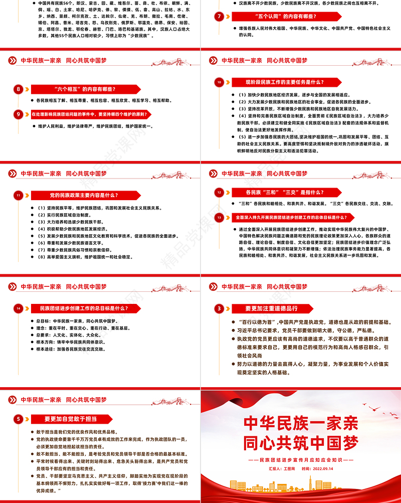 2023民族团结进步宣传月应知应会知识PPT党政风时尚中华民族一家亲同心共筑中国梦知识汇总课件