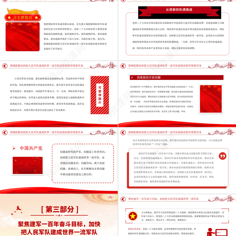 2023全面把握加快把人民军队建成世界一流军队的战略部署PPT精品风党员干部学习教育专题党课课件
