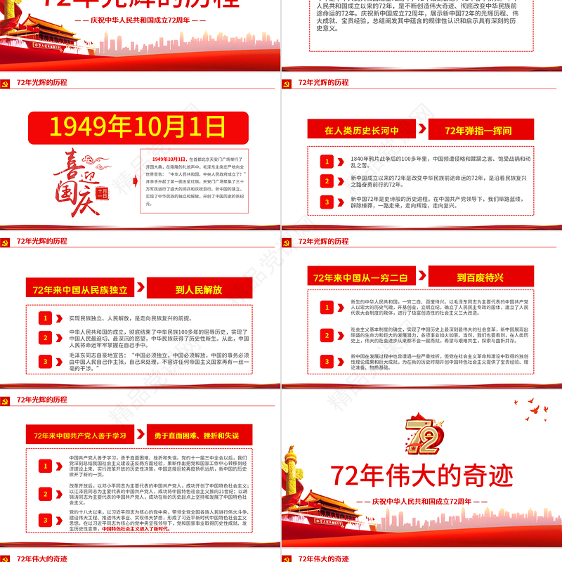 光辉的历程伟大的奇迹PPT红色简洁十一国庆节新中国成立72周年党课课件