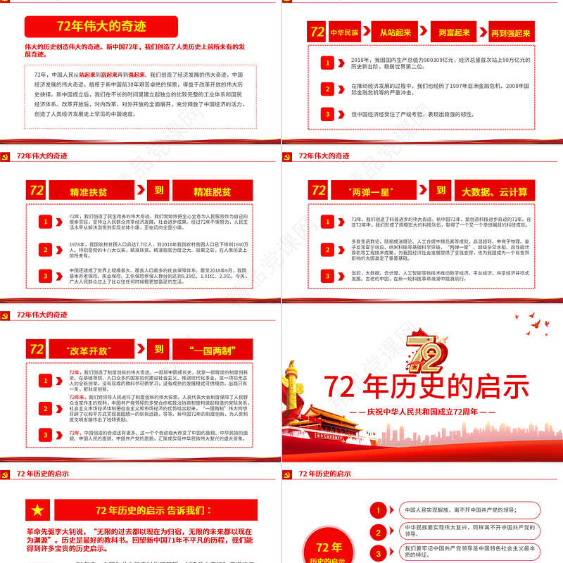 光辉的历程伟大的奇迹PPT红色简洁十一国庆节新中国成立72周年党课课件