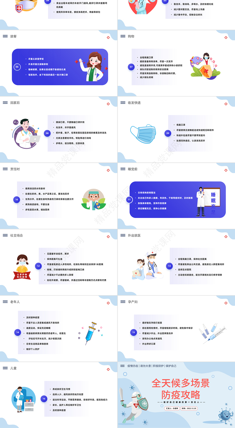 全天候多场景防疫攻略PPT简约精美卡通全天候多场景防疫攻略主题班会模板课件
