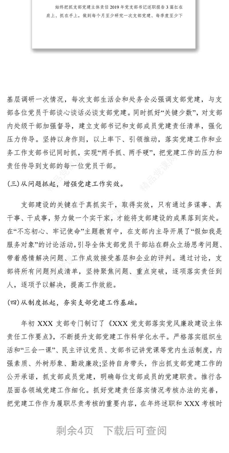 2019年党支部书记述职述责报告