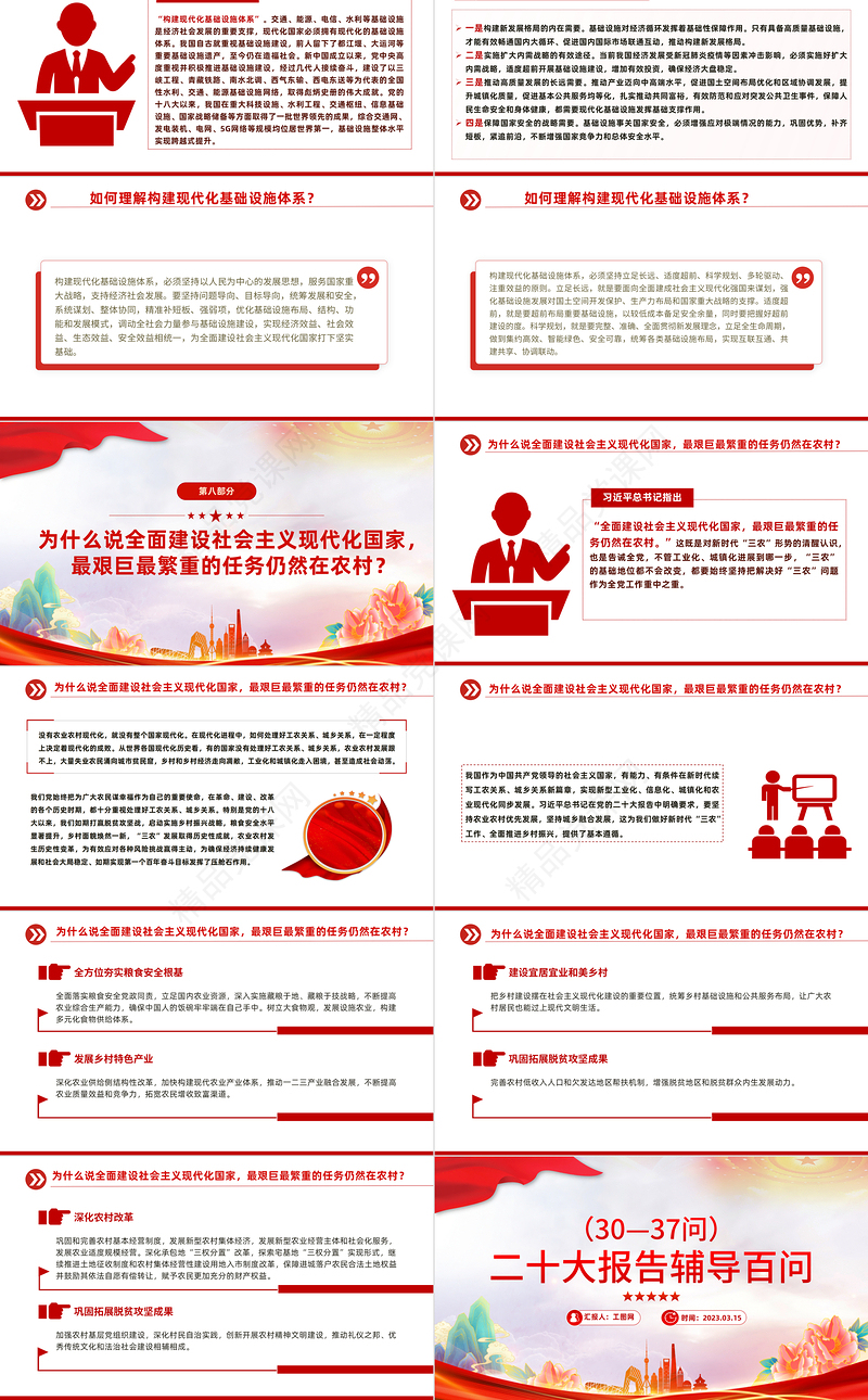 2024大会报告辅导百问（第30—37问）关于中国式现代化PPT大气精美党员干部学习教育专题党课模板课件