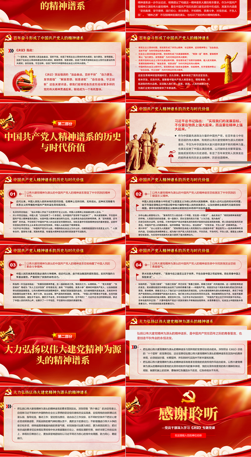 深刻理解和把握以伟大建党精神为源头的精神谱系PPT红色精品党员干部深入学习《决议》专题党课课件