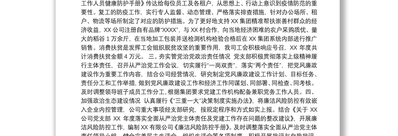 公司全面从严治党和党建工作落实情况检查自查报告