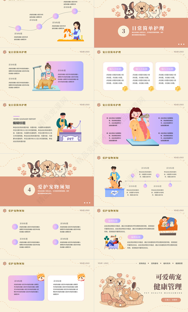 2024宠物健康管理PPT精美卡通宠物健康管理课件下载
