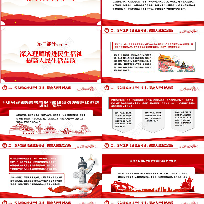 2022增进民生福祉提高人民生活品质PPT红色大气学习宣传贯彻党的二十大精神专题党建党课模板