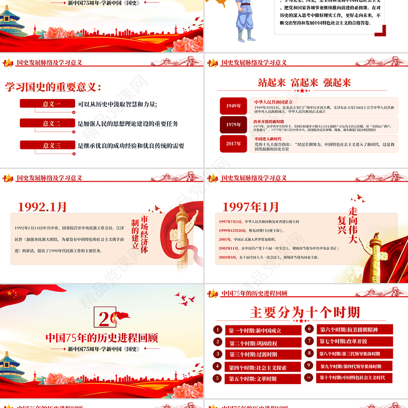 建国75周年喜迎国庆PPT红色党政风2024年礼赞新中国奋进新时代党课