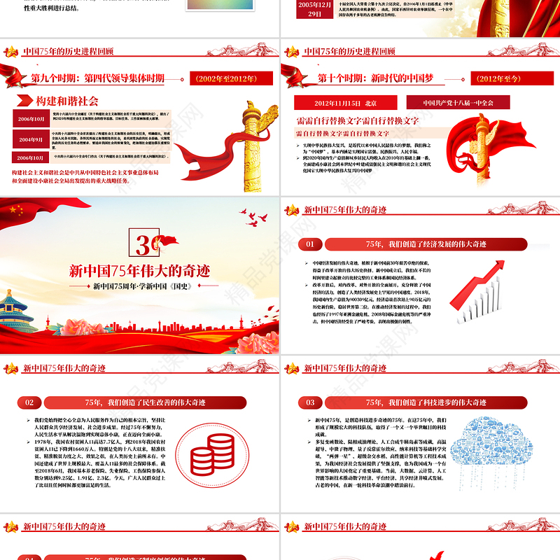建国75周年喜迎国庆PPT红色党政风2024年礼赞新中国奋进新时代党课