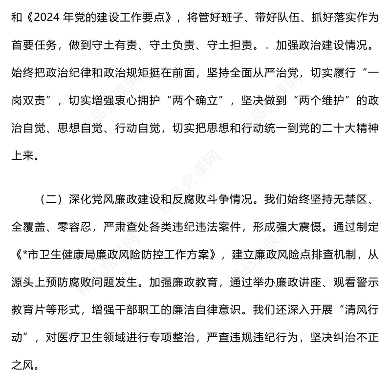 2024年度全面从严治党述责述廉报告范文下载