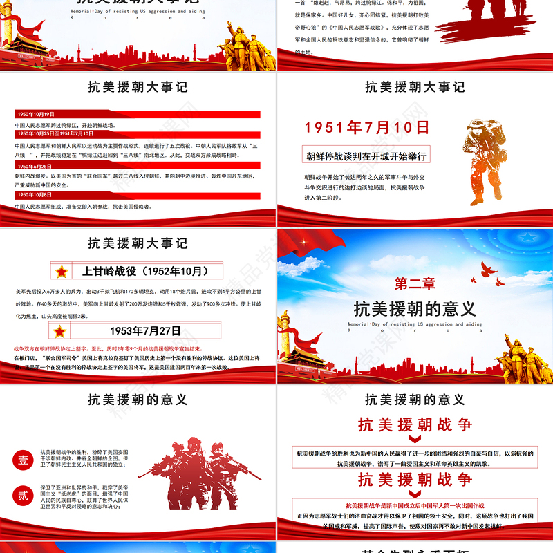 优质党政风纪念抗美援朝胜利70周年PPT.