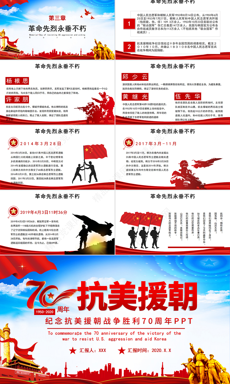 优质党政风纪念抗美援朝胜利70周年PPT.