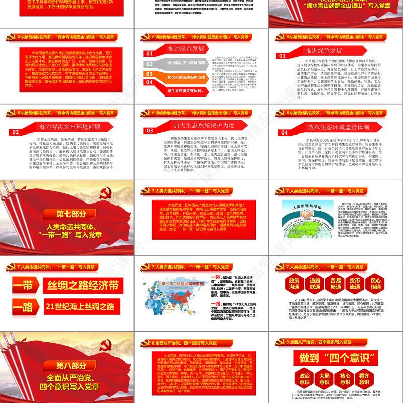 学习党的十九大党章修改内容PPT课件模板