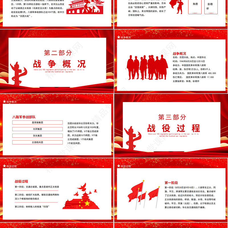 2021百团大战胜利PPT参战部队达105个团故称百团大战动态PPT模板