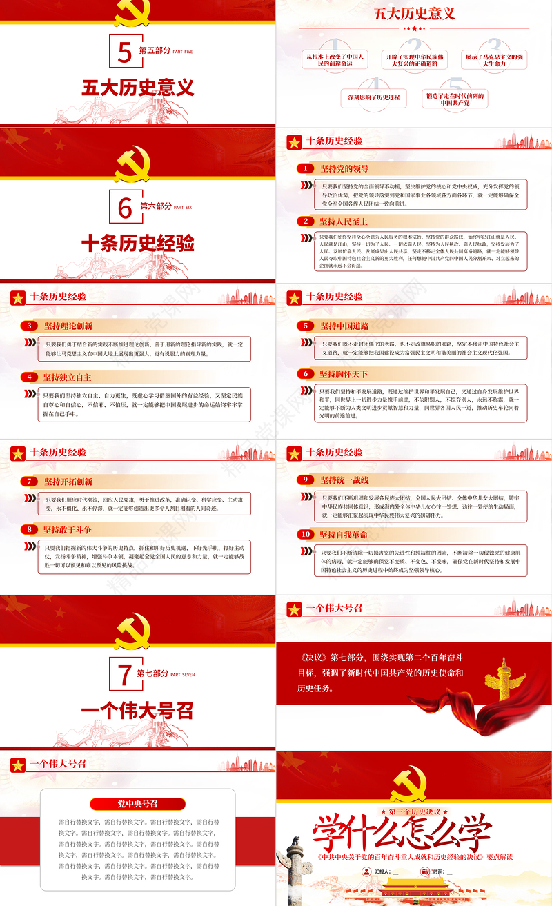 第三个历史决议学什么怎么学PPT红色精品《中共中央关于党的百年奋斗重大成就和历史经验的决议》要点解读专题党课课件模板
